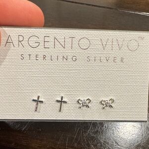 Argento Vivo Sterling Silver Cross and Bow Earrings Communion